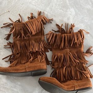 Fringed Suede Boots - Brown